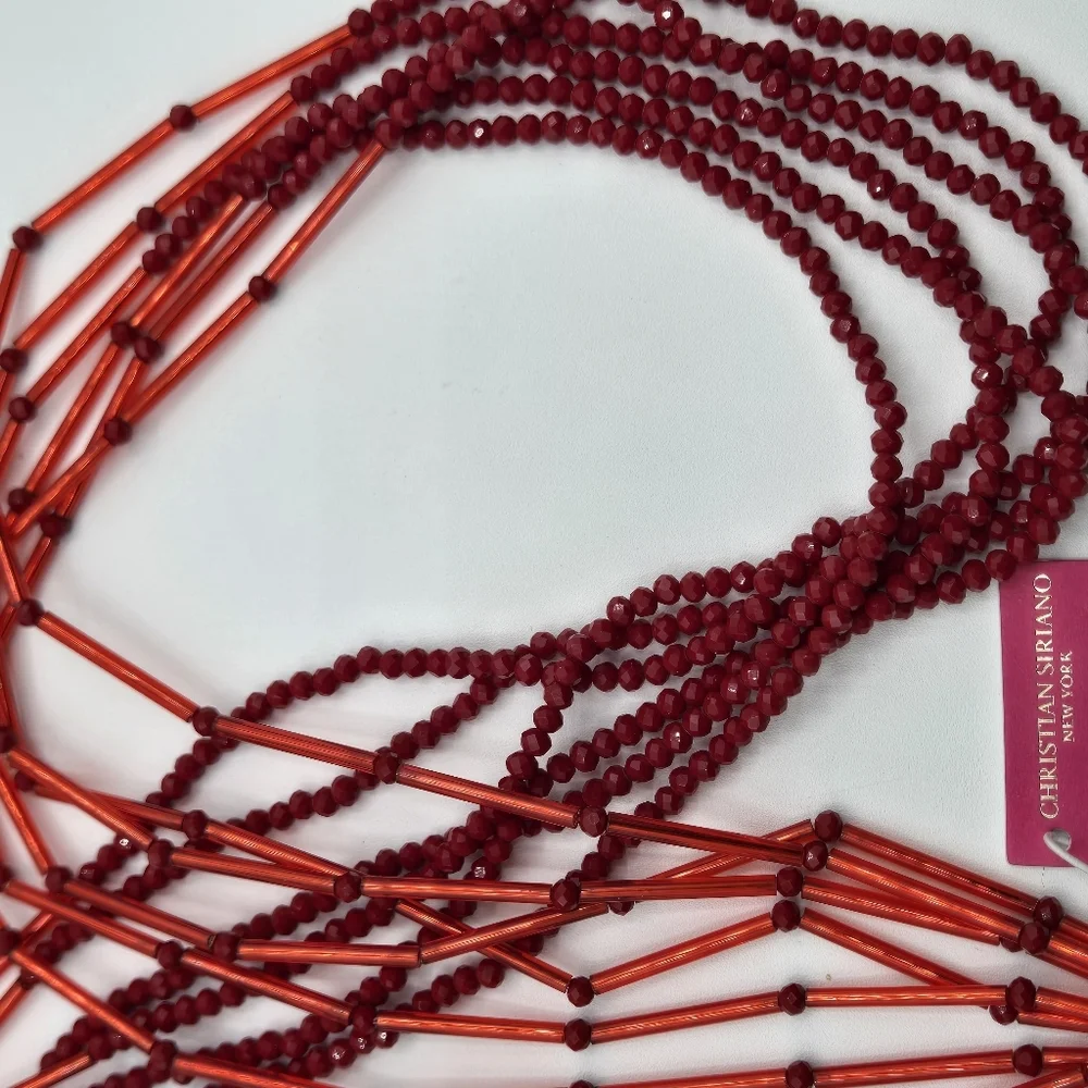 CHRISTIAN SIRIANO NWT Red Glass Beaded Multistrand Necklace
